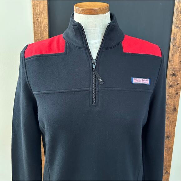 NWT Vineyard Vines Shep Shirt Quarter Zip S Black Red Pullover Classic Preppy - Picture 3 of 15